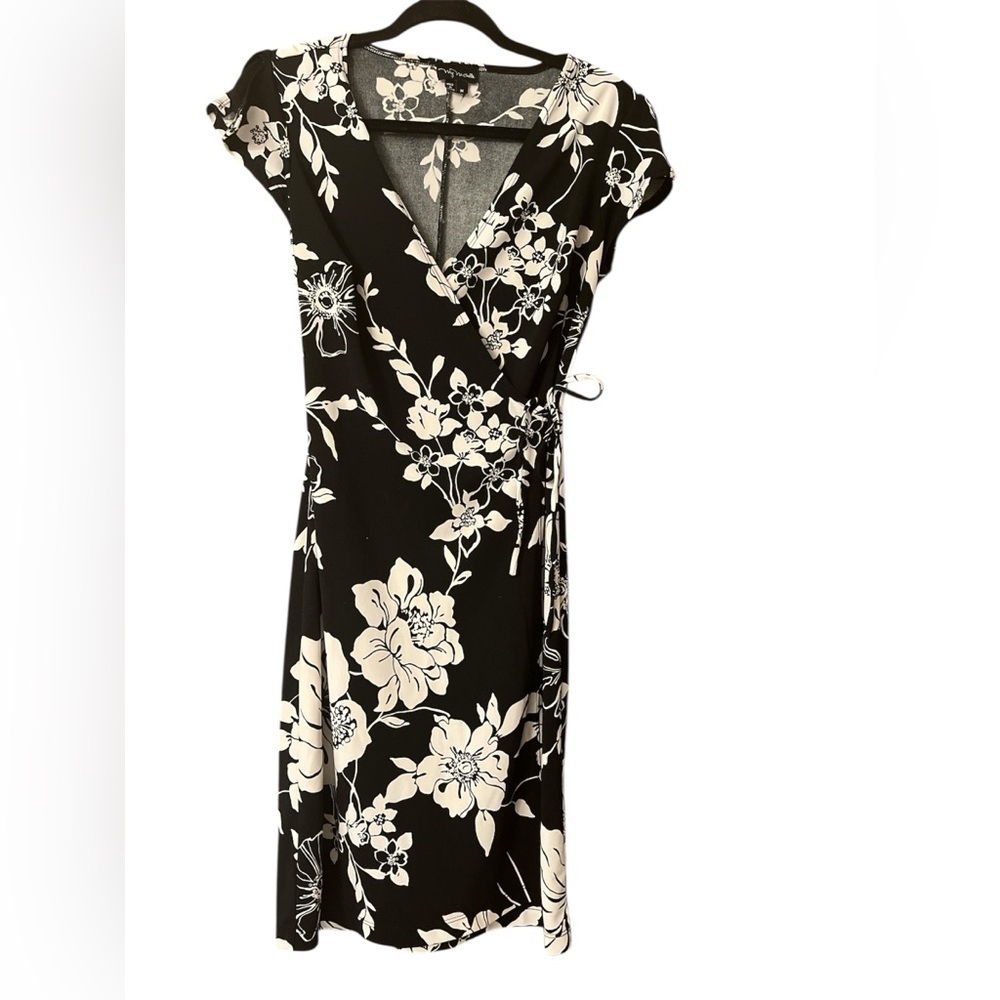 My Michelle black and white floral print wrap dress